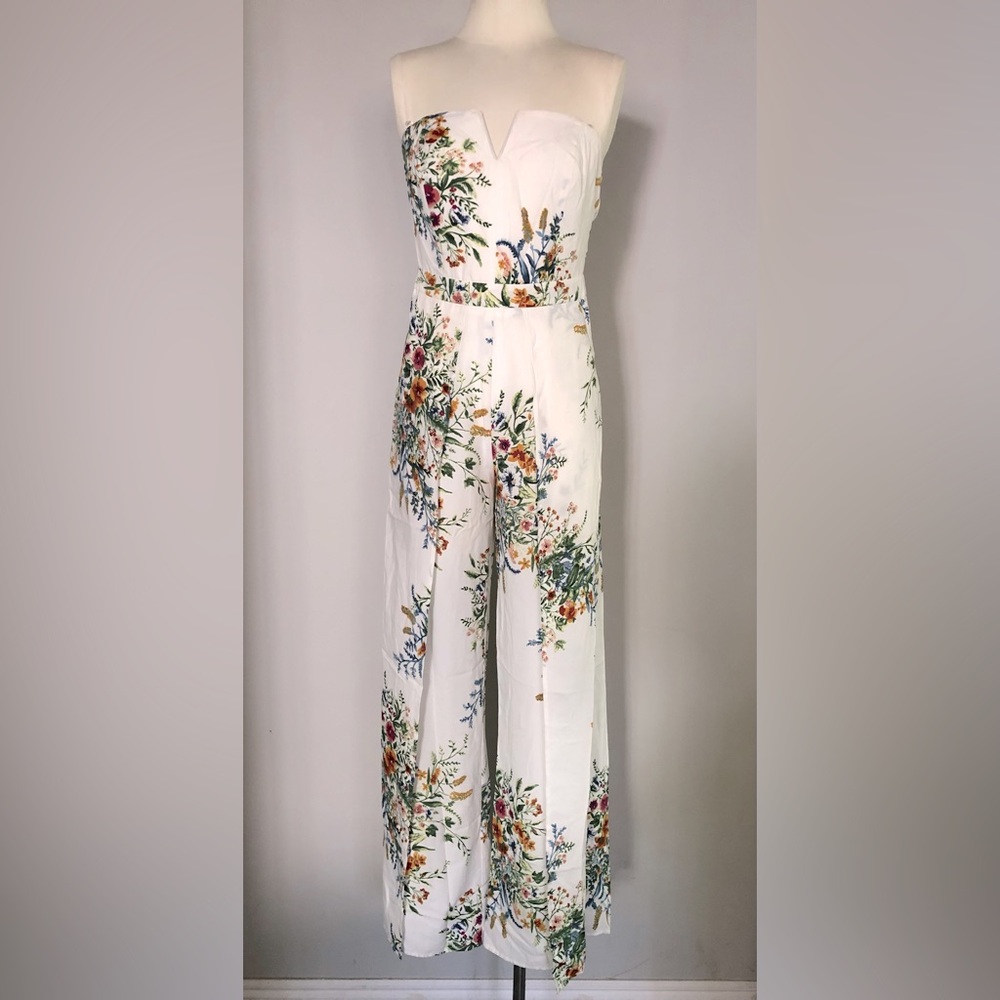LULUMARI | White Floral Jumpsuit with Peekaboo Wide Leg Detail